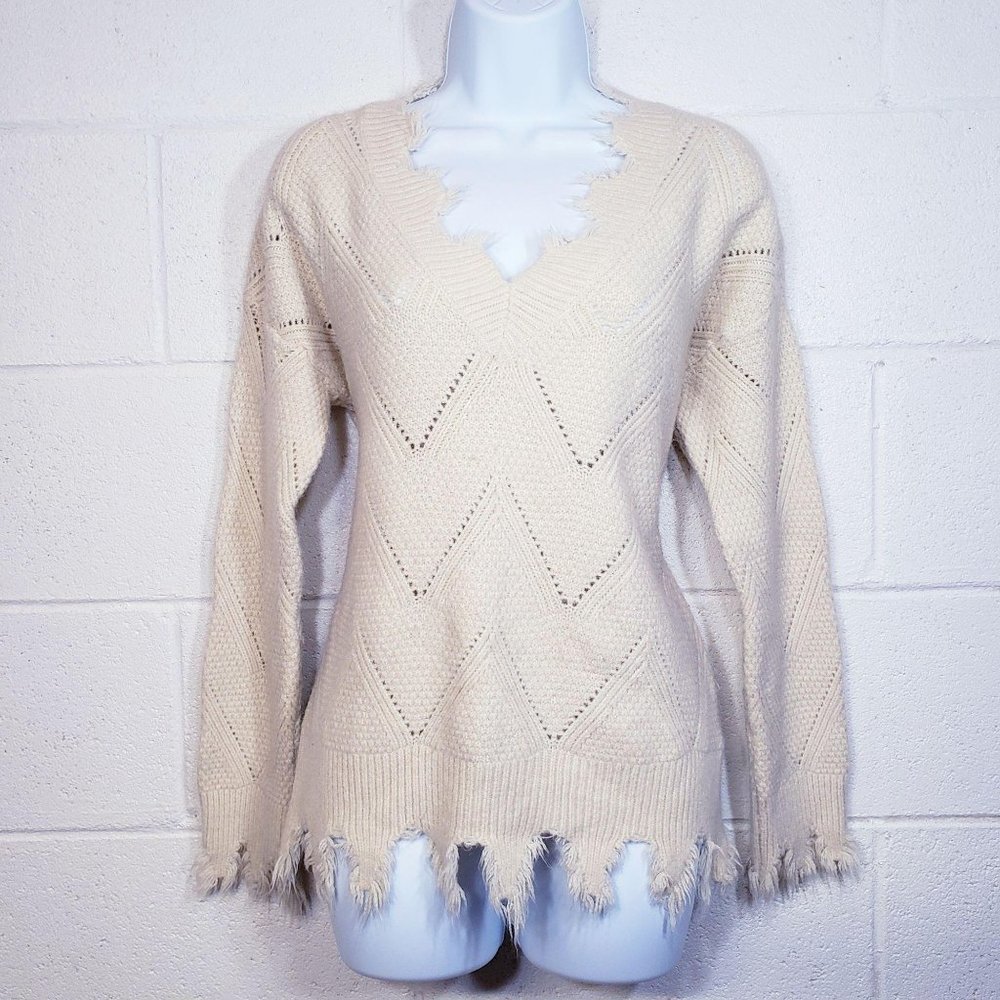 Miss Me Cream Distressed Knit Sweater